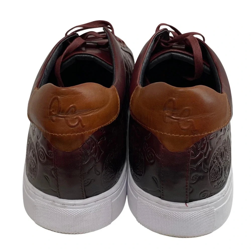 Robert‎ Graham Mens 10.5 Burgundy Embossed Skull Floral Leather Sneakers